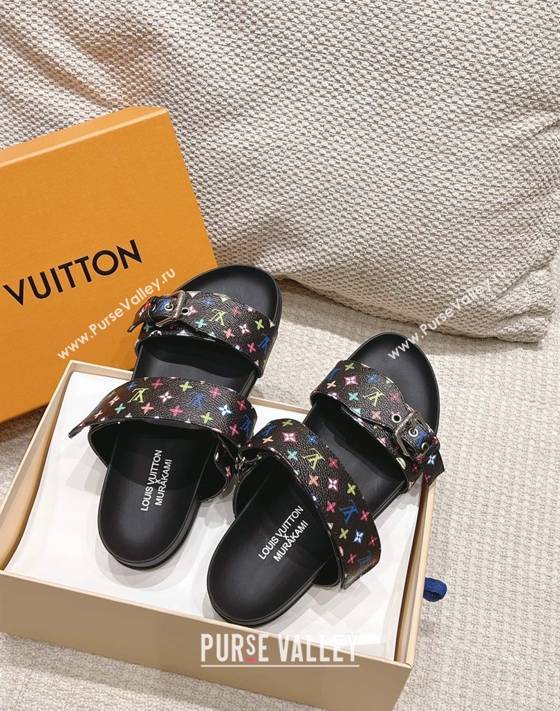 Louis Vuitton LV x TM Bom Dia Flat Comfort Slides Sandal in Multicolored Monogram Canvas Black 2025 (MD-250421087)