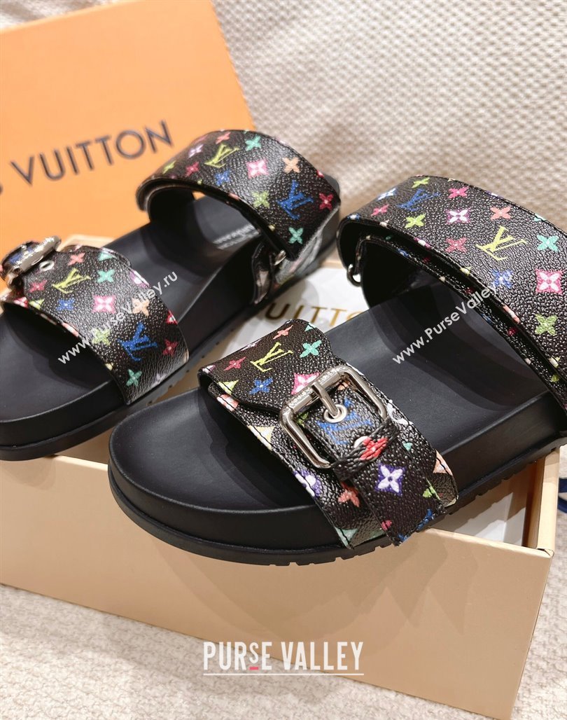 Louis Vuitton LV x TM Bom Dia Flat Comfort Slides Sandal in Multicolored Monogram Canvas Black 2025 (MD-250421087)
