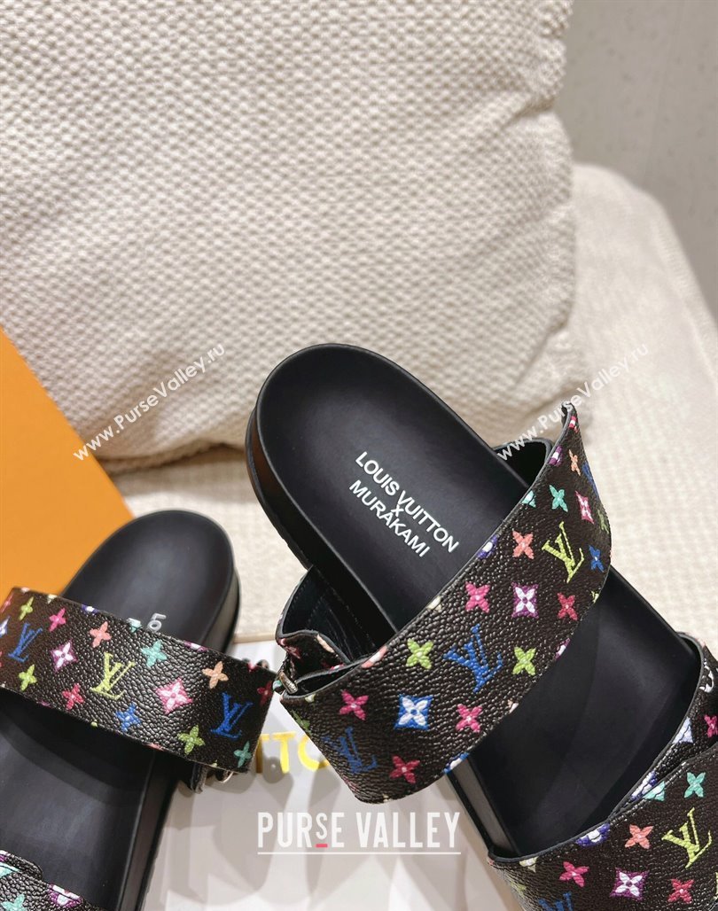 Louis Vuitton LV x TM Bom Dia Flat Comfort Slides Sandal in Multicolored Monogram Canvas Black 2025 (MD-250421087)