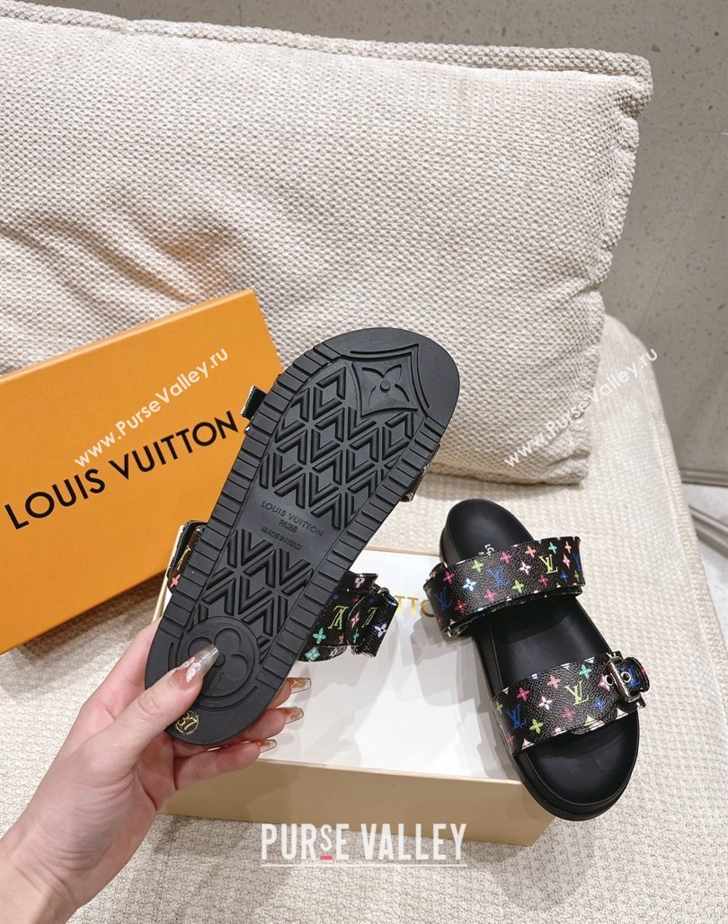 Louis Vuitton LV x TM Bom Dia Flat Comfort Slides Sandal in Multicolored Monogram Canvas Black 2025 (MD-250421087)