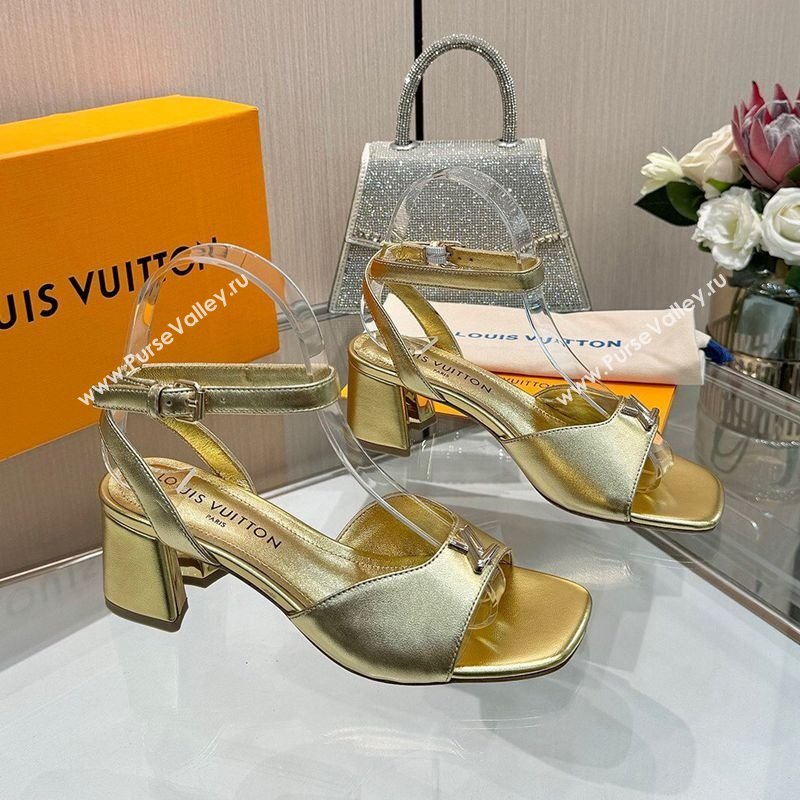 Louis Vuitton Swing Heel Sandals 5.5cm in Calf Leather Gold 2025 1AGUTG (MD-250422113)