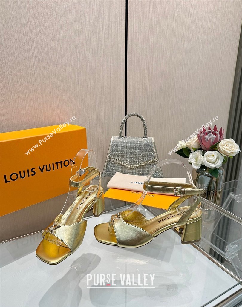 Louis Vuitton Swing Heel Sandals 5.5cm in Calf Leather Gold 2025 1AGUTG (MD-250422113)