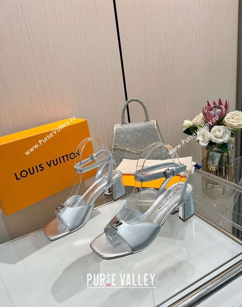 Louis Vuitton Swing Heel Sandals 5.5cm in Calf Leather Silver 2025 1AGUTG (MD-250422114)
