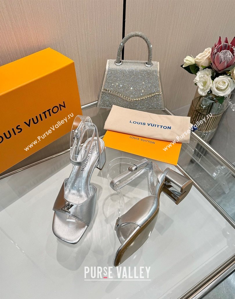 Louis Vuitton Swing Heel Sandals 5.5cm in Calf Leather Silver 2025 1AGUTG (MD-250422114)