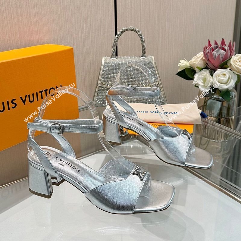 Louis Vuitton Swing Heel Sandals 5.5cm in Calf Leather Silver 2025 1AGUTG (MD-250422114)