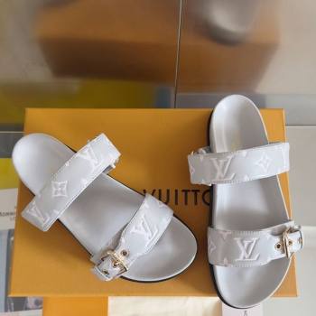 Louis Vuitton Bom Dia Flat Comfort Slides Sandal in Leather with Buckle Light Grey 2025 1ABVNC (MD-250422055)