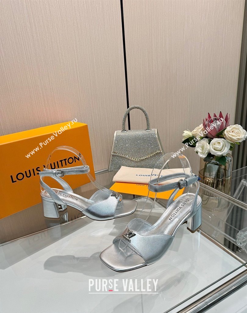 Louis Vuitton Swing Heel Sandals 5.5cm in Calf Leather Silver 2025 1AGUTG (MD-250422114)