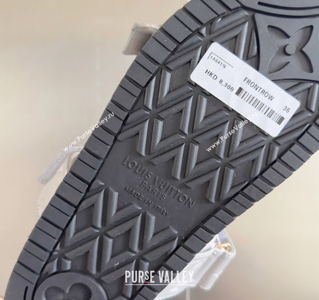 Louis Vuitton Bom Dia Flat Comfort Slides Sandal in Leather with Buckle Light Grey 2025 1ABVNC (MD-250422055)
