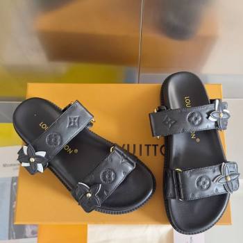 Louis Vuitton LV Sunset Flat Comfort Slides Sandal in Perforated Leather with Monogram Flower Black 2025 1AD818 (MD-250422056)