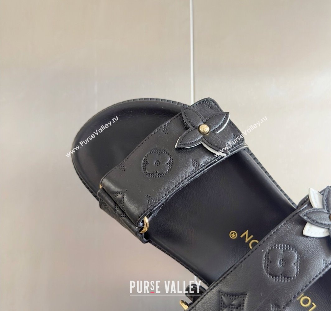 Louis Vuitton LV Sunset Flat Comfort Slides Sandal in Perforated Leather with Monogram Flower Black 2025 1AD818 (MD-250422056)