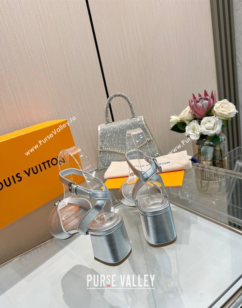 Louis Vuitton Swing Heel Sandals 5.5cm in Calf Leather Silver 2025 1AGUTG (MD-250422114)