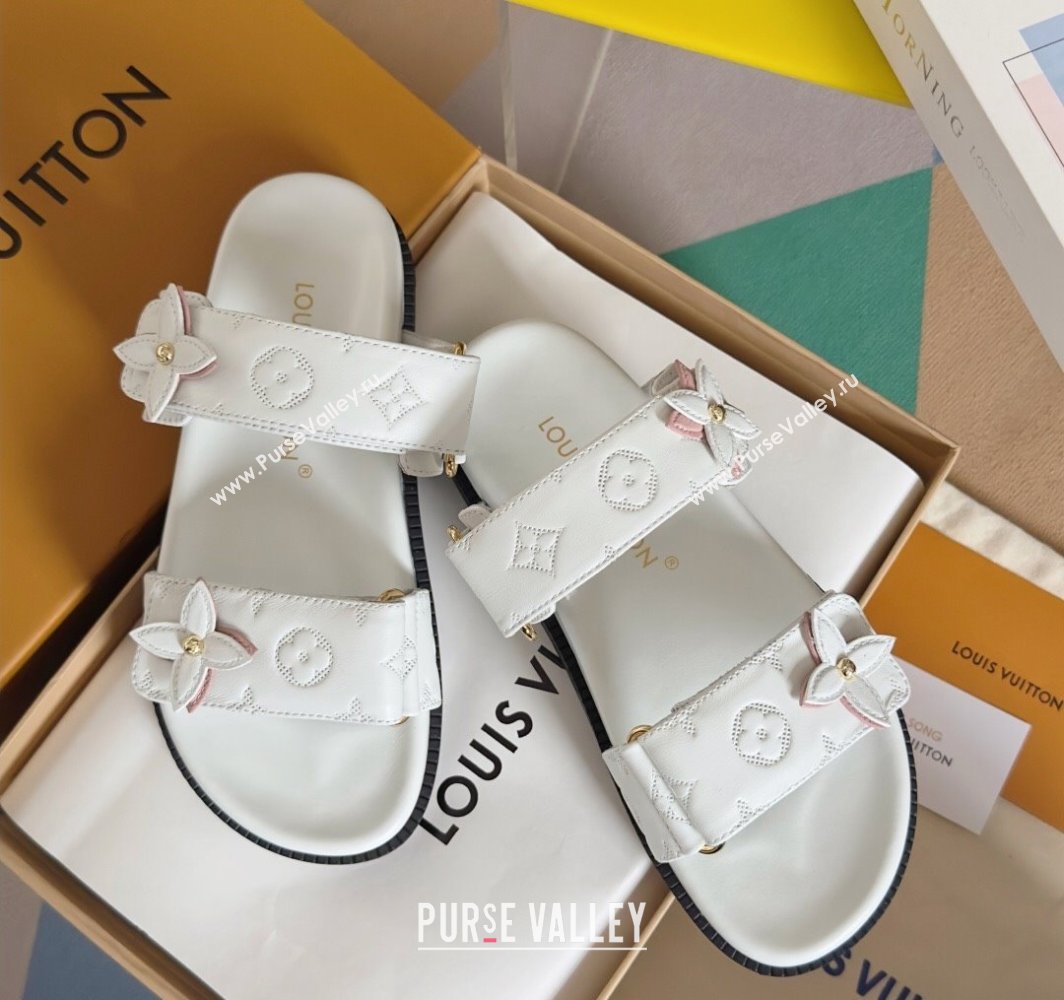 Louis Vuitton LV Sunset Flat Comfort Slides Sandal in Perforated Leather with Monogram Flower White 2025 1AD818 (MD-250422058)