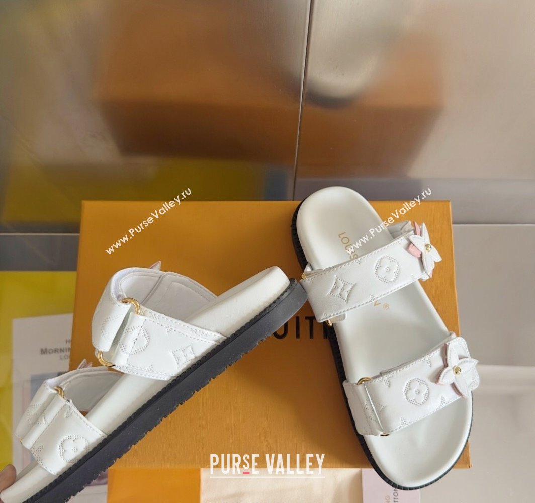 Louis Vuitton LV Sunset Flat Comfort Slides Sandal in Perforated Leather with Monogram Flower White 2025 1AD818 (MD-250422058)