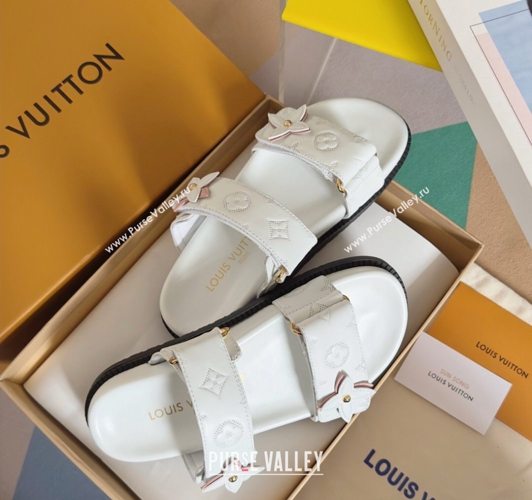 Louis Vuitton LV Sunset Flat Comfort Slides Sandal in Perforated Leather with Monogram Flower White 2025 1AD818 (MD-250422058)