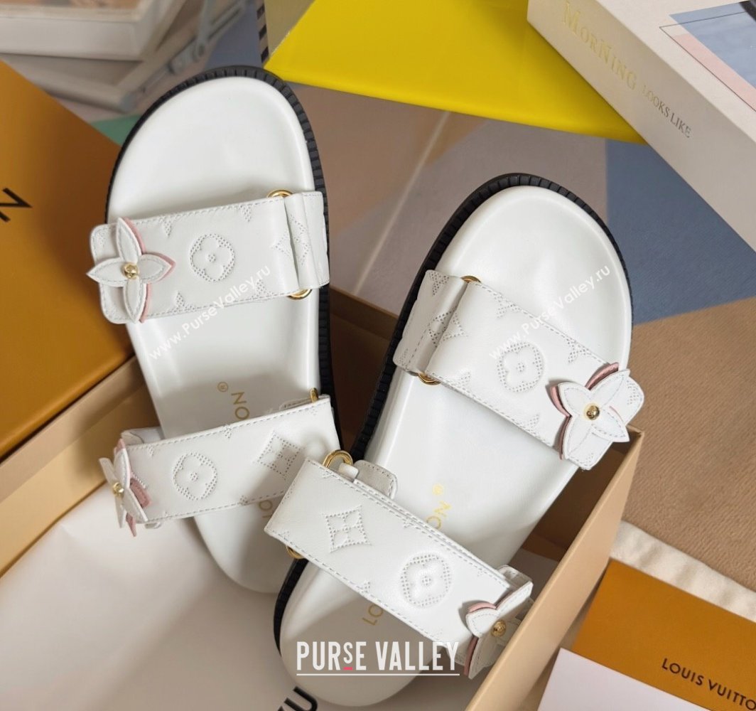 Louis Vuitton LV Sunset Flat Comfort Slides Sandal in Perforated Leather with Monogram Flower White 2025 1AD818 (MD-250422058)