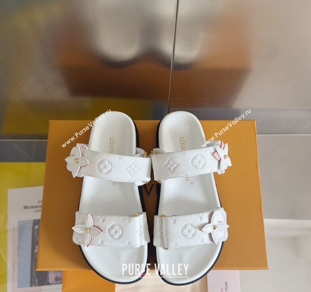 Louis Vuitton LV Sunset Flat Comfort Slides Sandal in Perforated Leather with Monogram Flower White 2025 1AD818 (MD-250422058)