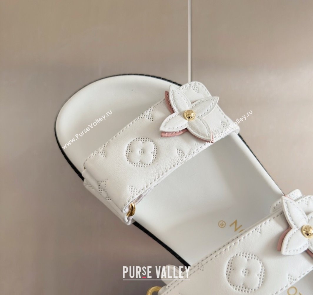 Louis Vuitton LV Sunset Flat Comfort Slides Sandal in Perforated Leather with Monogram Flower White 2025 1AD818 (MD-250422058)