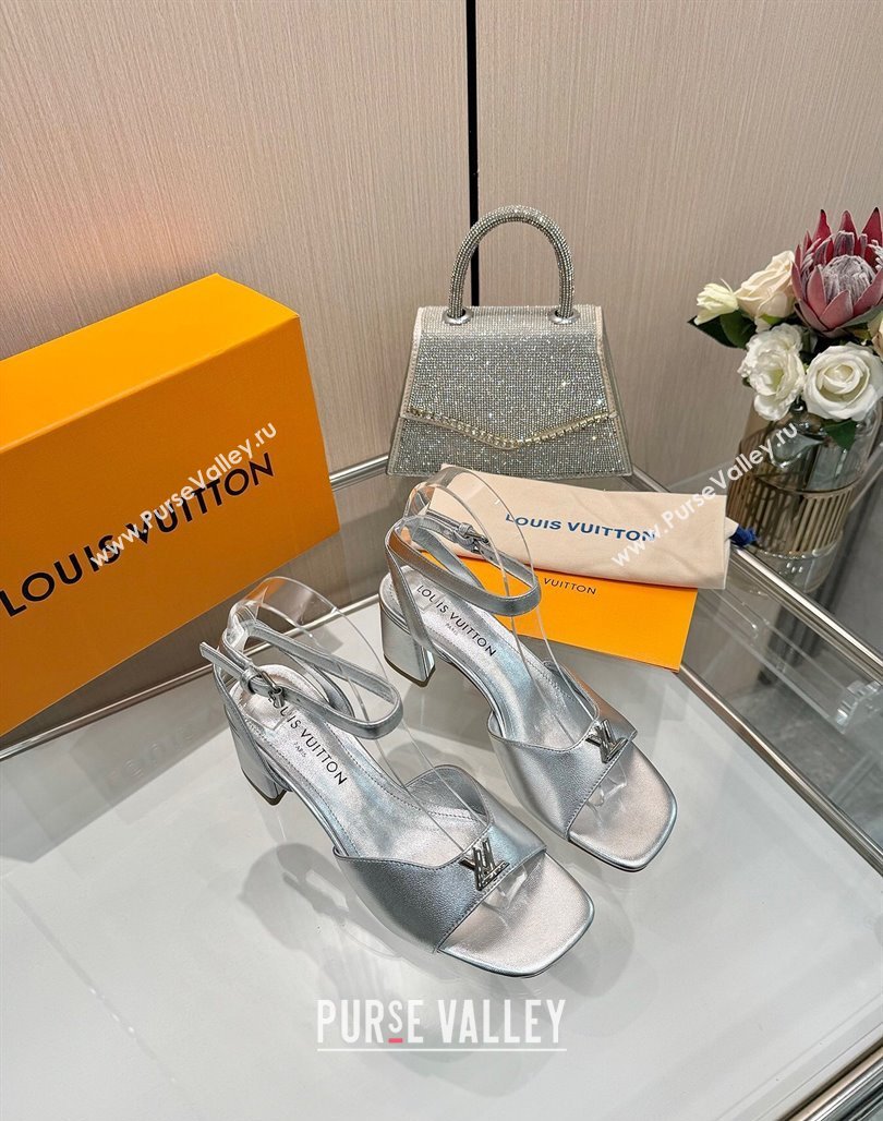 Louis Vuitton Swing Heel Sandals 5.5cm in Calf Leather Silver 2025 1AGUTG (MD-250422114)