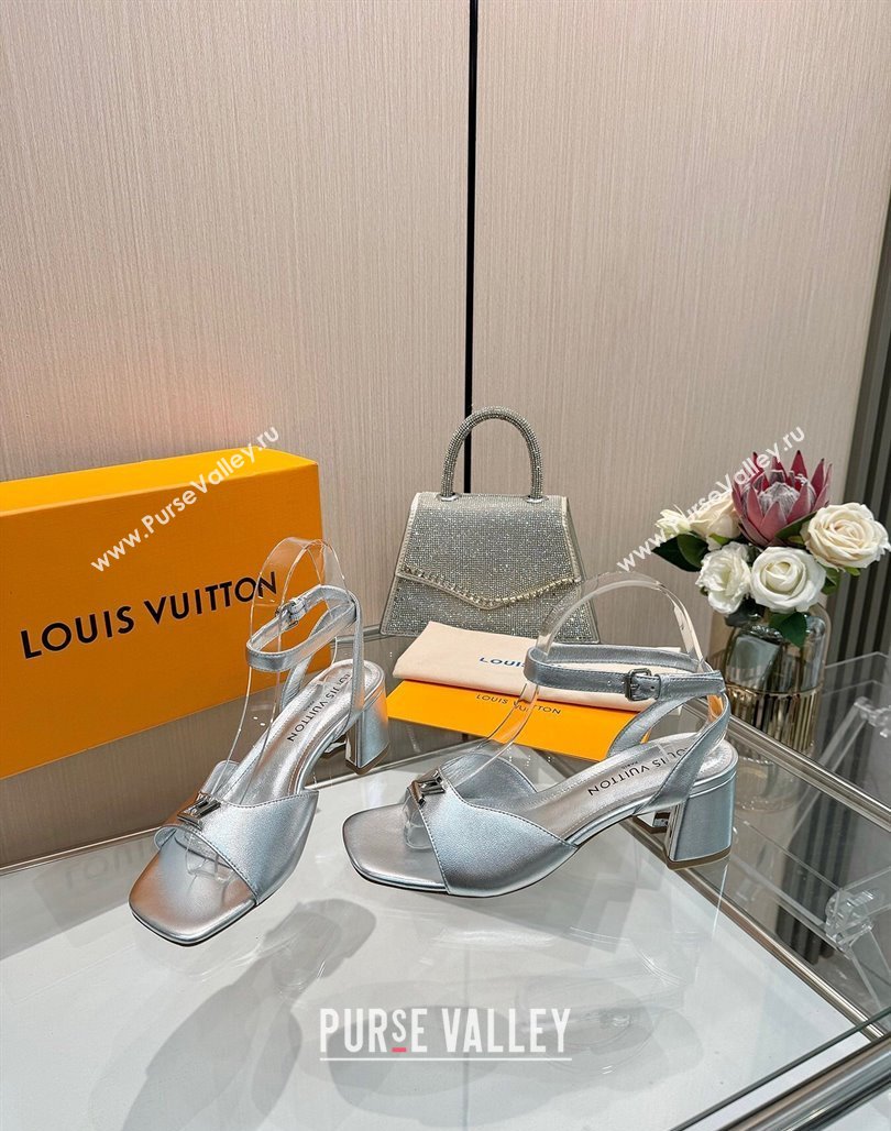 Louis Vuitton Swing Heel Sandals 5.5cm in Calf Leather Silver 2025 1AGUTG (MD-250422114)