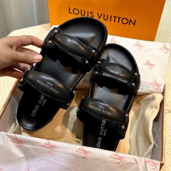 Louis Vuitton Bom Dia Comfort Slides Sandal in Leather with Studs Black 2025 1AHLOQ (MD-250422059)
