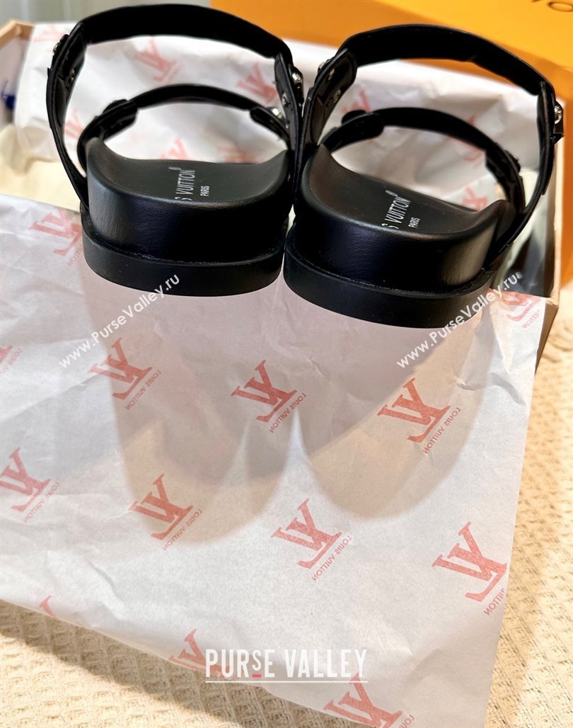 Louis Vuitton Bom Dia Comfort Slides Sandal in Leather with Studs Black 2025 1AHLOQ (MD-250422059)