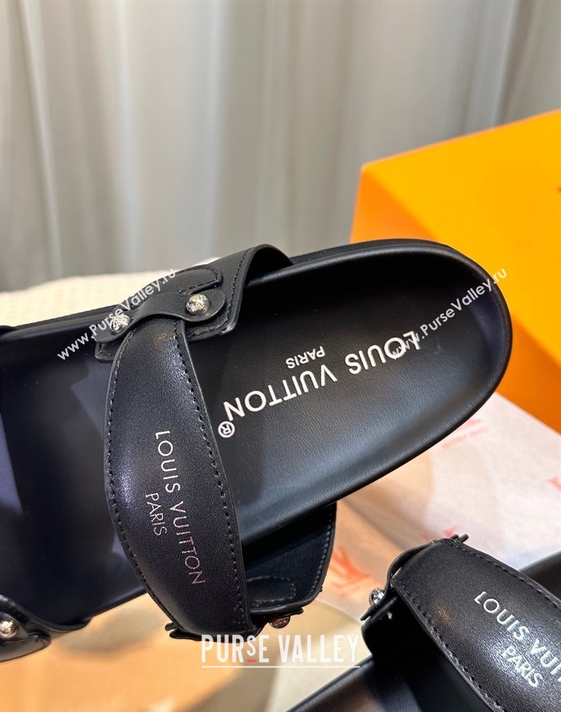 Louis Vuitton Bom Dia Comfort Slides Sandal in Leather with Studs Black 2025 1AHLOQ (MD-250422059)