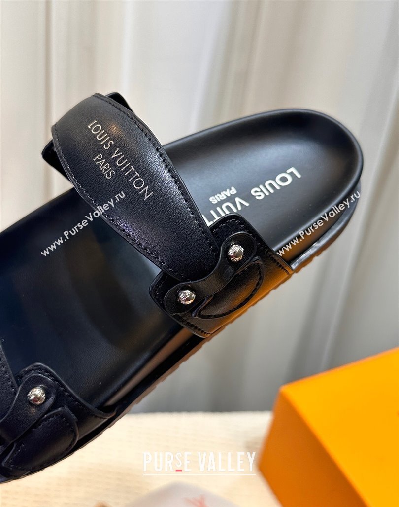 Louis Vuitton Bom Dia Comfort Slides Sandal in Leather with Studs Black 2025 1AHLOQ (MD-250422059)