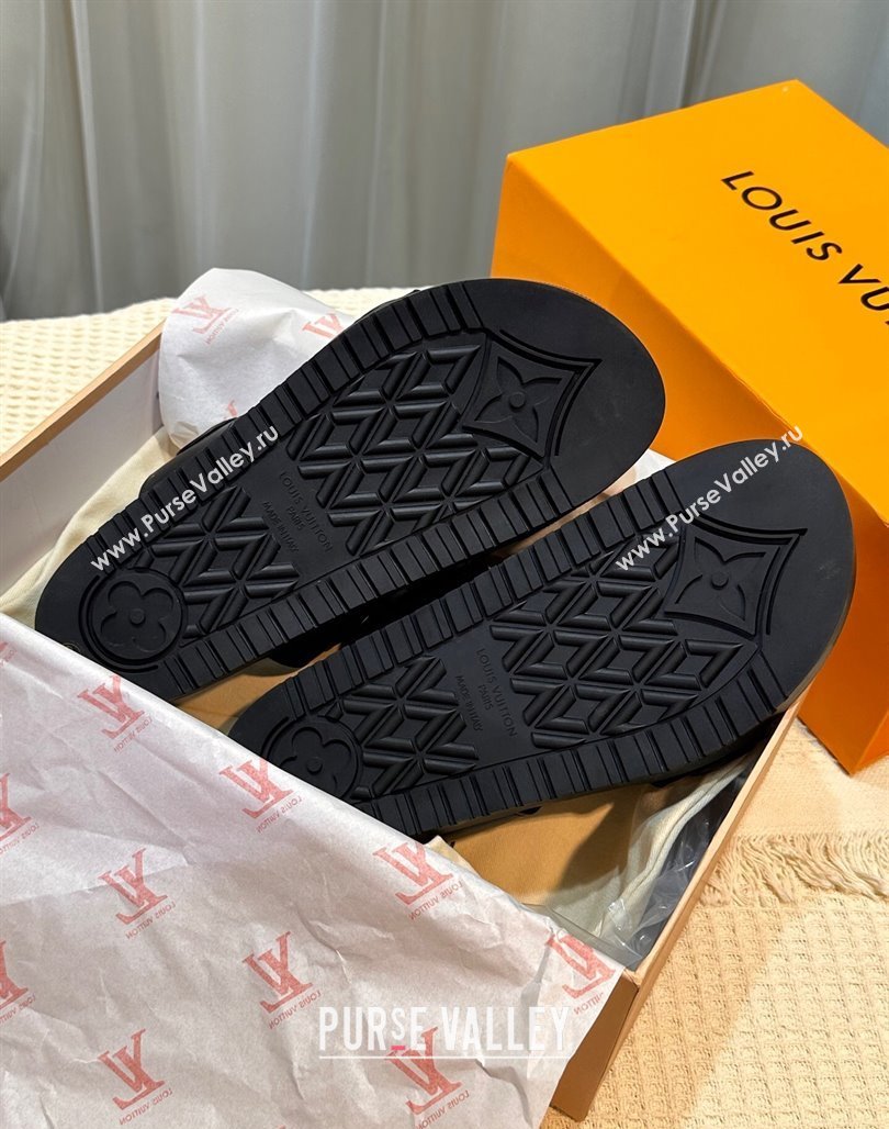 Louis Vuitton Bom Dia Comfort Slides Sandal in Leather with Studs Black 2025 1AHLOQ (MD-250422059)