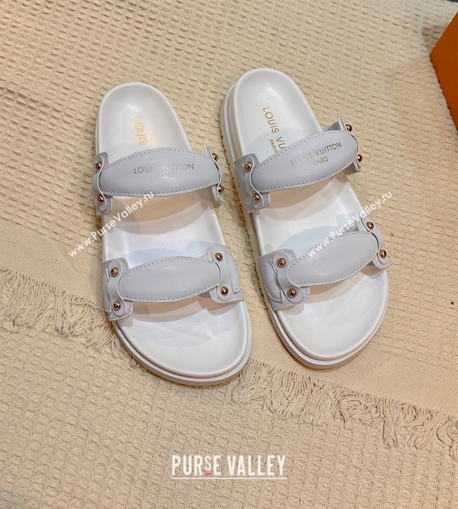 Louis Vuitton Bom Dia Comfort Slides Sandal in Leather with Studs White 2025 1AHLOQ (MD-250422060)