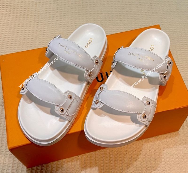 Louis Vuitton Bom Dia Comfort Slides Sandal in Leather with Studs White 2025 1AHLOQ (MD-250422060)
