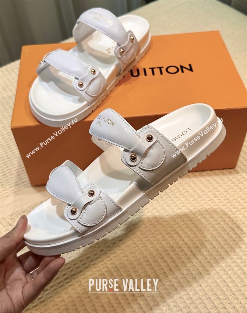 Louis Vuitton Bom Dia Comfort Slides Sandal in Leather with Studs White 2025 1AHLOQ (MD-250422060)