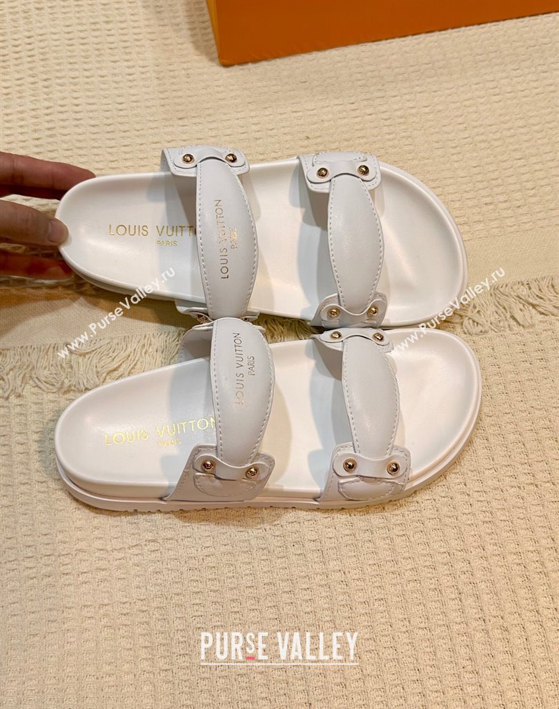 Louis Vuitton Bom Dia Comfort Slides Sandal in Leather with Studs White 2025 1AHLOQ (MD-250422060)