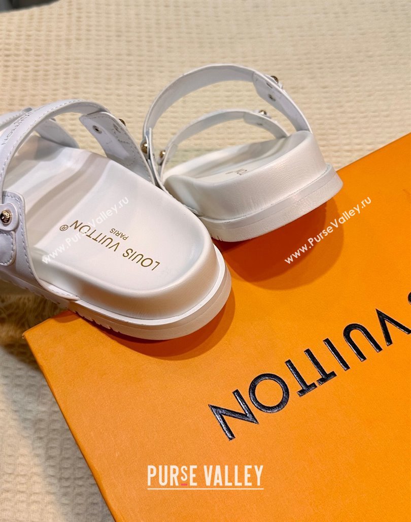 Louis Vuitton Bom Dia Comfort Slides Sandal in Leather with Studs White 2025 1AHLOQ (MD-250422060)