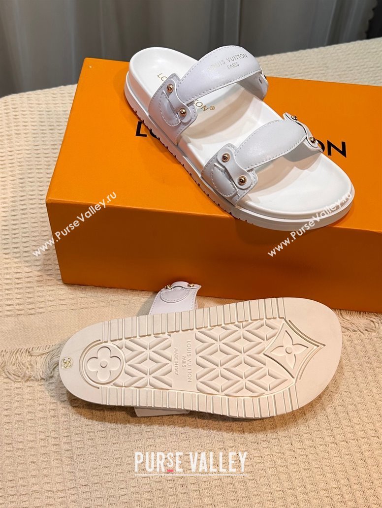 Louis Vuitton Bom Dia Comfort Slides Sandal in Leather with Studs White 2025 1AHLOQ (MD-250422060)