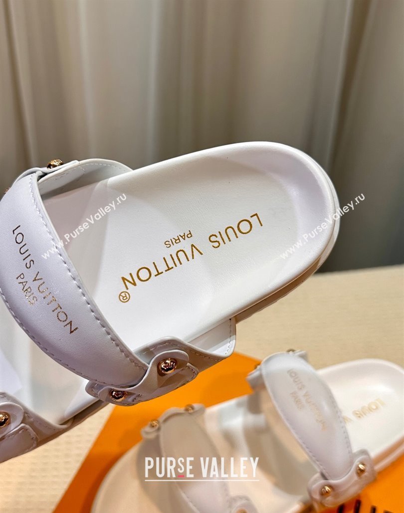 Louis Vuitton Bom Dia Comfort Slides Sandal in Leather with Studs White 2025 1AHLOQ (MD-250422060)