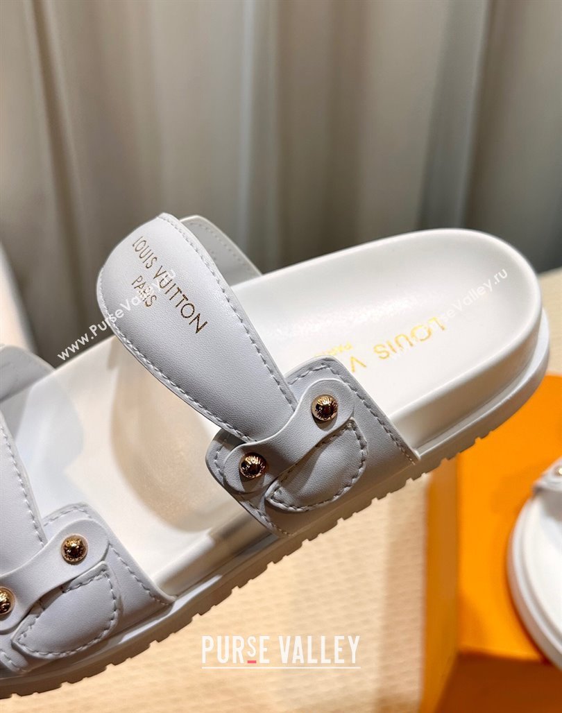 Louis Vuitton Bom Dia Comfort Slides Sandal in Leather with Studs White 2025 1AHLOQ (MD-250422060)