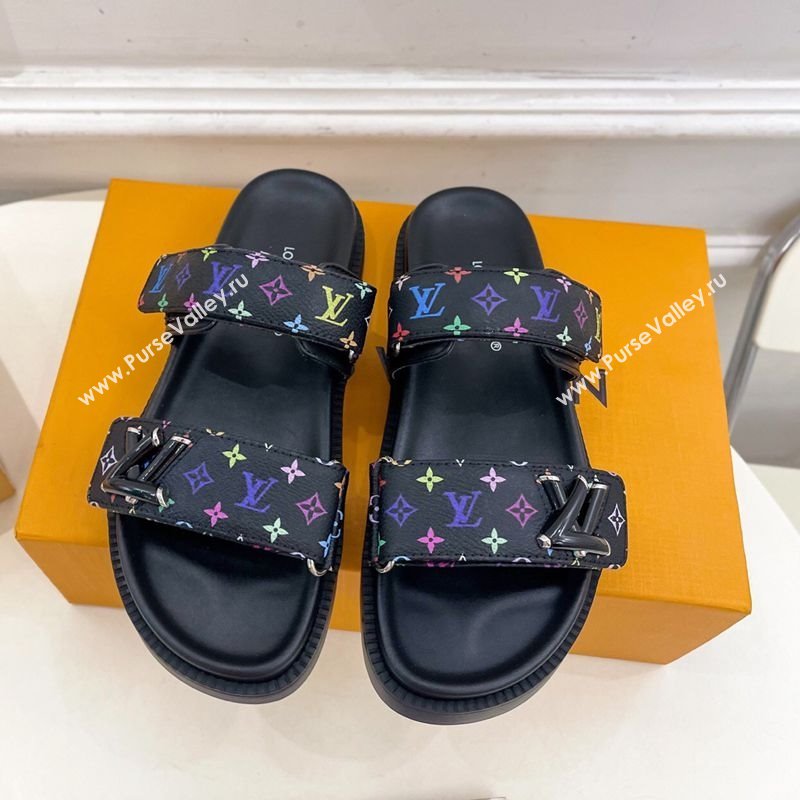 Louis Vuitton LV x TM Flat Comfort Slides Sandal in Multicolored Monogram Canvas Black 2025 LV042101 (MD-250421088)