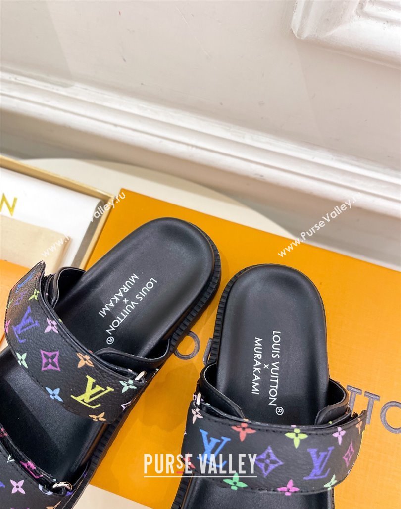 Louis Vuitton LV x TM Flat Comfort Slides Sandal in Multicolored Monogram Canvas Black 2025 LV042101 (MD-250421088)