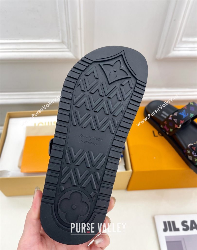 Louis Vuitton LV x TM Flat Comfort Slides Sandal in Multicolored Monogram Canvas Black 2025 LV042101 (MD-250421088)