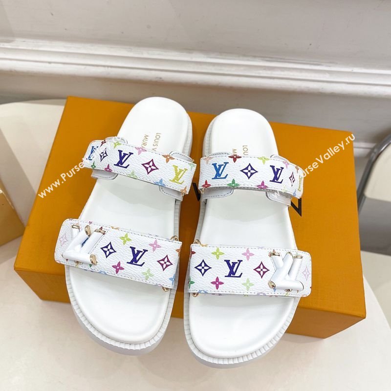 Louis Vuitton LV x TM Flat Comfort Slides Sandal in Multicolored Monogram Canvas White 2025 LV042101 (MD-250421089)