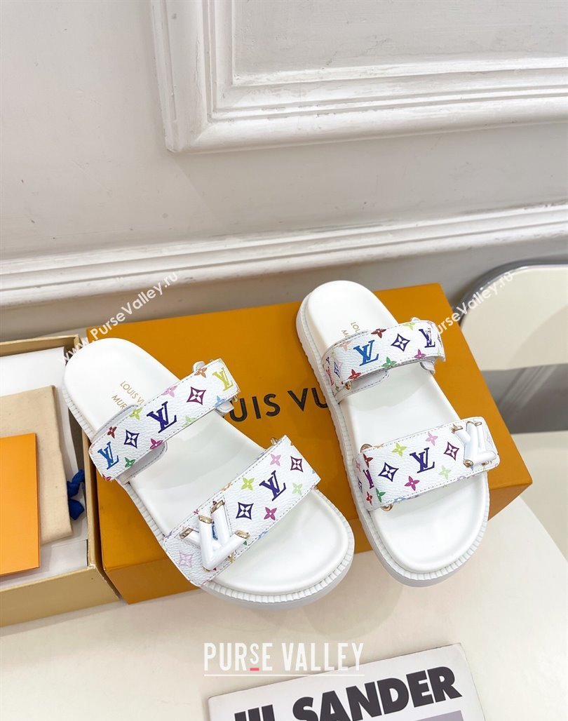 Louis Vuitton LV x TM Flat Comfort Slides Sandal in Multicolored Monogram Canvas White 2025 LV042101 (MD-250421089)