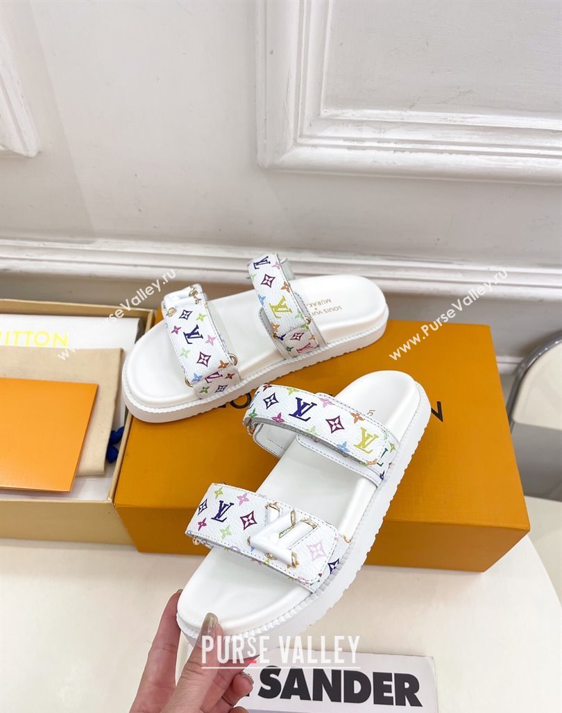 Louis Vuitton LV x TM Flat Comfort Slides Sandal in Multicolored Monogram Canvas White 2025 LV042101 (MD-250421089)