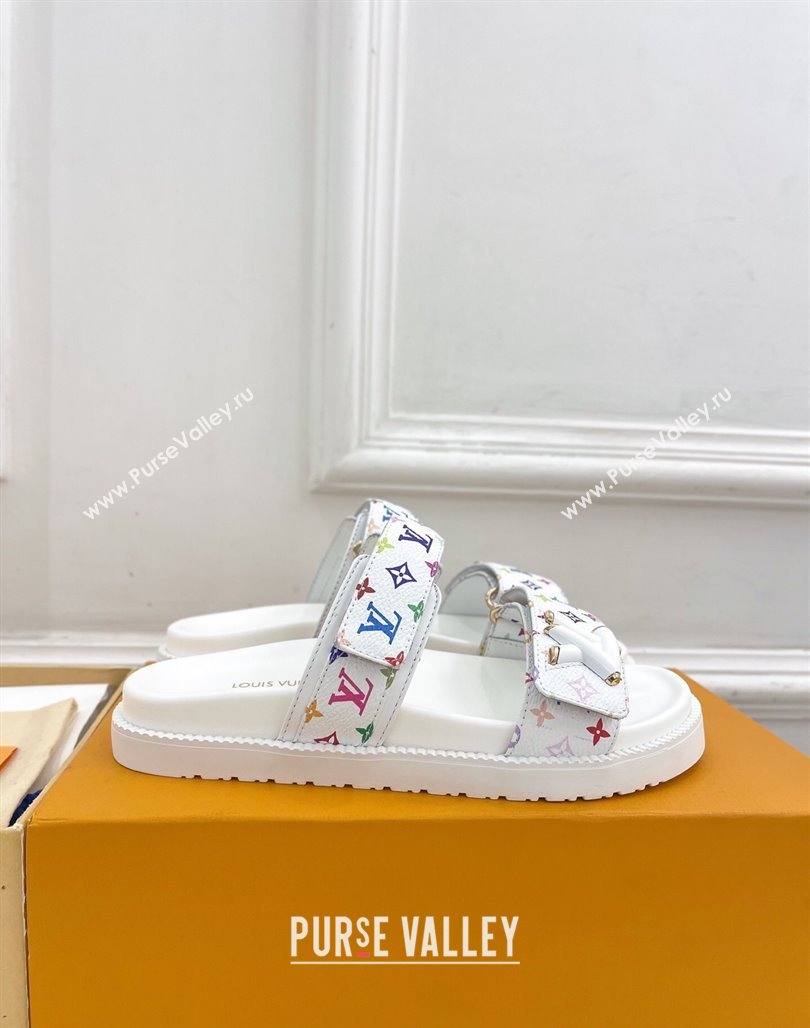 Louis Vuitton LV x TM Flat Comfort Slides Sandal in Multicolored Monogram Canvas White 2025 LV042101 (MD-250421089)