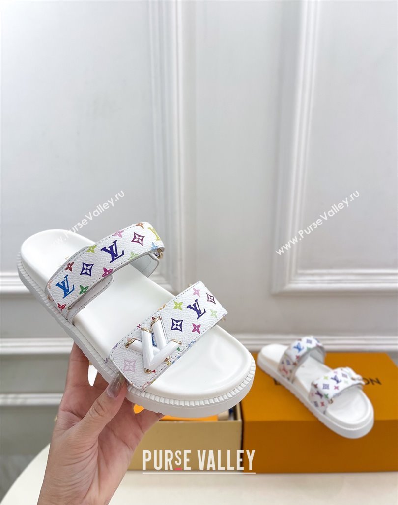 Louis Vuitton LV x TM Flat Comfort Slides Sandal in Multicolored Monogram Canvas White 2025 LV042101 (MD-250421089)