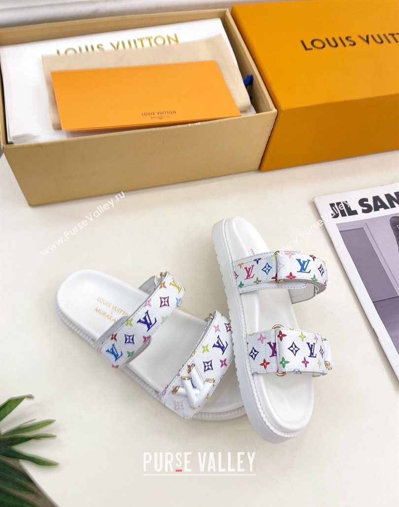 Louis Vuitton LV x TM Flat Comfort Slides Sandal in Multicolored Monogram Canvas White 2025 LV042101 (MD-250421089)