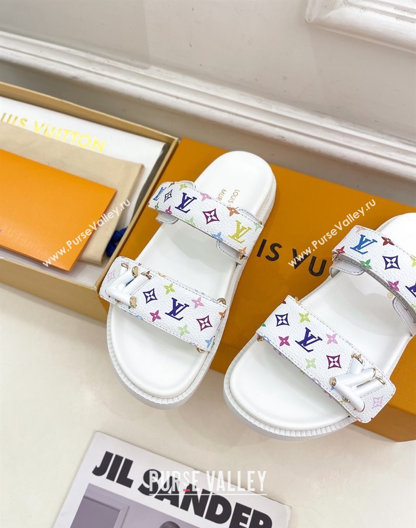 Louis Vuitton LV x TM Flat Comfort Slides Sandal in Multicolored Monogram Canvas White 2025 LV042101 (MD-250421089)