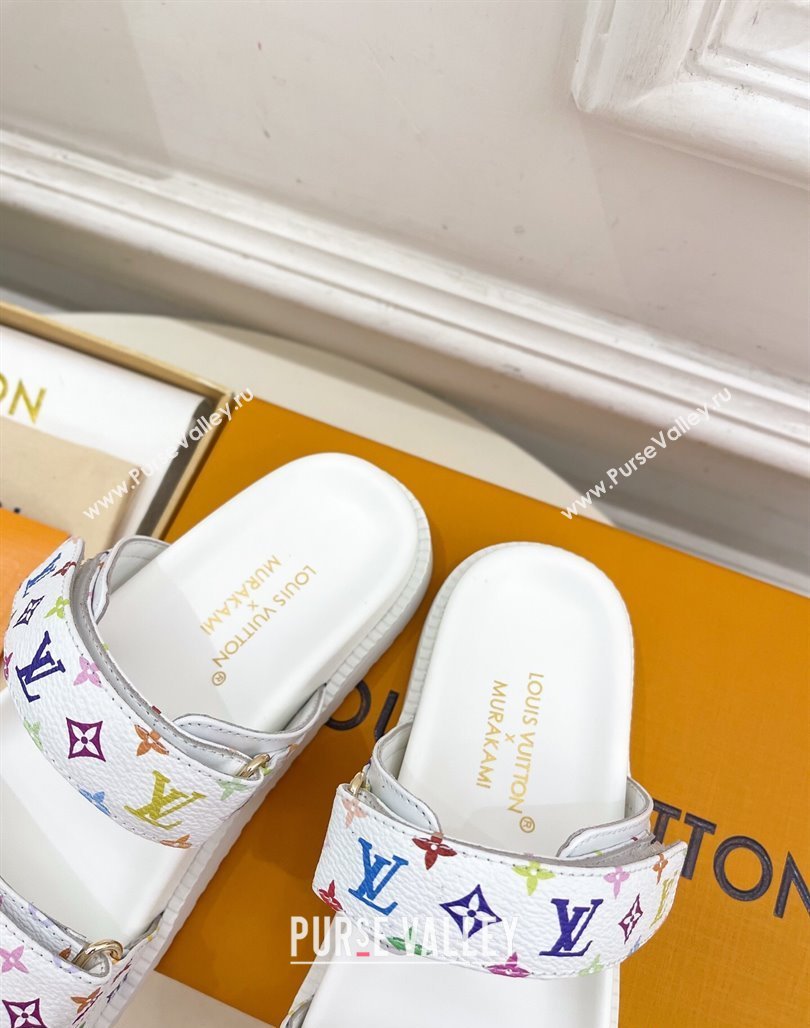 Louis Vuitton LV x TM Flat Comfort Slides Sandal in Multicolored Monogram Canvas White 2025 LV042101 (MD-250421089)