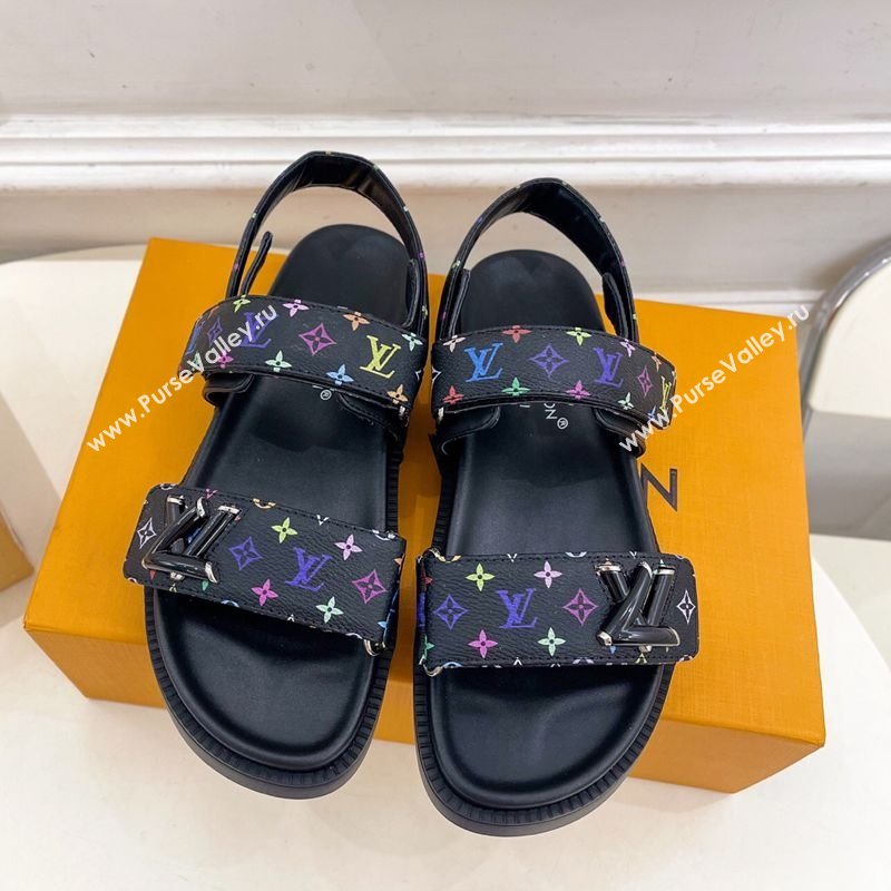 Louis Vuitton LV x TM Flat Comfort Sandals in Multicolored Monogram Canvas Black 2025 LV042101 (MD-250421090)