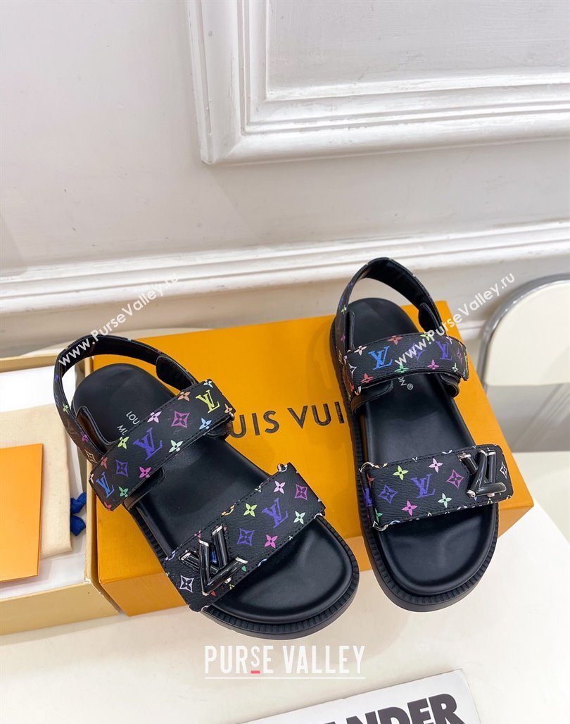 Louis Vuitton LV x TM Flat Comfort Sandals in Multicolored Monogram Canvas Black 2025 LV042101 (MD-250421090)