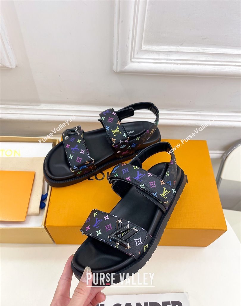 Louis Vuitton LV x TM Flat Comfort Sandals in Multicolored Monogram Canvas Black 2025 LV042101 (MD-250421090)